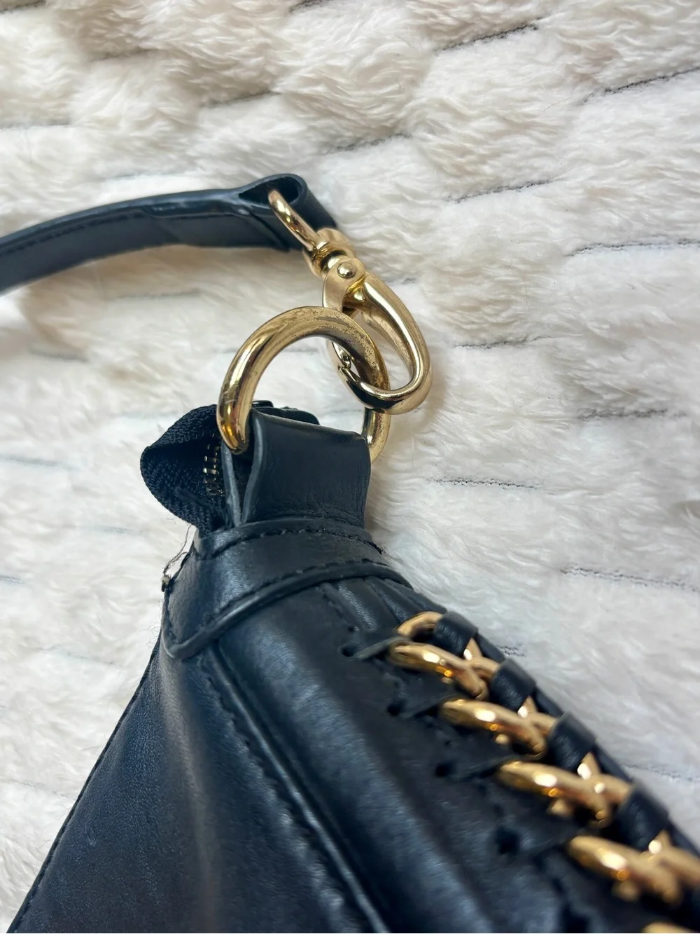 Perlina black, leather hobo Crossbody bag, gold chain detail excellent condition